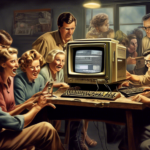 Create an image depicting the revival of Usenet newsgroups in a modern digital age. Show a vintage computer with Usenet newsgroups on the screen, surrounded by people of different generations eagerly engaging and exchanging ideas. Blend retro technology with contemporary elements to highlight the treasure trove of forgotten internet communities being rediscovered.