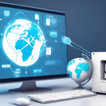 Create an image showcasing a beginner's guide to free Usenet servers. The scene features a modern computer screen displaying a user-friendly Usenet interface, with folders named Guides, Support, and Communities. Surrounding the computer, place icons depicting key elements like a server, a download arrow, and a globe symbolizing global access. The background is a crisp, clean workspace with hints of digital connectivity. Add a helpful guidebook labeled Usenet Starter Guide on the desk. The overall tone should be informative and approachable. Text overlay: Kostenlose Usenet-Server: Ein Leitfaden für den Einstieg.
